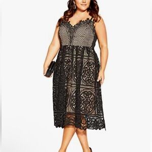 City Chic Fancy Free Black Lace Dress XL/22